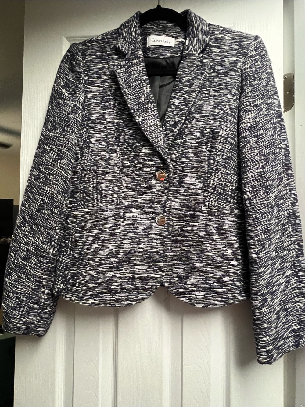 Calvin Klein Womens Gray Purple Tweed Blazer Jacket Size 8